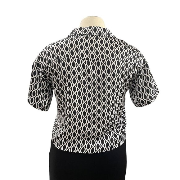 Pleione XL Geometric Print Button Front Blouse Short Sleeve Collared Shirt - Picture 6 of 9